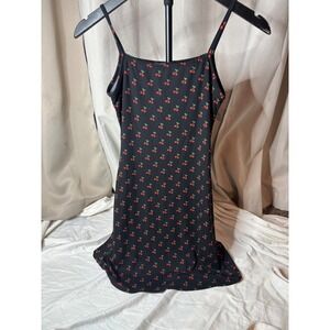 See You Monday Black Cherry Print Ribbed Mini Dress Spaghetti Strap Small